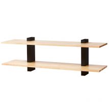 Feroce Storage - Étagère Murale Feroce - Châssis métallique / Tablettes en bois d'Hévéa lamellé collé - Noir mat aspect granuleux / Bois clair