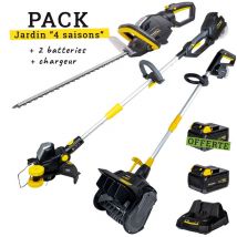 Steiner - Pack Jardin Sans Fil 4 Saisons : Coupe Bordure + Taille Haie + Fraise À Neige + 2 Batteries + Chargeur