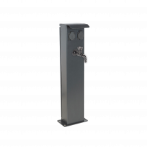 Ohmtec - Potelet Camping 80cm 2 Prises 2p+t 16a Et 1 Robinet - Corps en alu et socle en acier - Gris anthracite