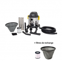 Steiner - Aspirateur Eau Et Poussières 20l Inox 1200w Sans Sac + 2 Filtres De Rechange