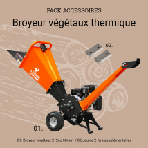 St Pierre du Champ - Pack Broyeur De Végétaux Thermique 212cc 60mm + 2 Fers