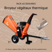 St Pierre du Champ - Pack Broyeur De Végétaux Thermique 420cc 120mm + 2 Fers
