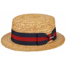 Canotier Paille Naturelle Ruban Rouge/Bleu Marine Stetson - L - 58/59 cm - Paille Naturelle - Chine