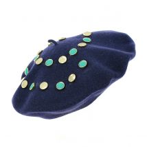 Béret Basque Création Boutons Jaunes/Verts Laine - Traclet