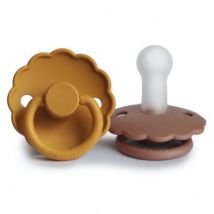 Frigg - Frigg Set van 2 siliconen tutjes Daisy - Honey gold & rose gold maat 2