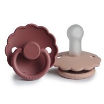 Frigg - Set van 2 siliconen tutjes Daisy - Baby blush & woodchuck maat 2