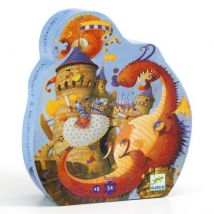DJECO - Sprookjesachtige puzzel - Vaillant en de draak in silhouetdoos - 54 stukjes