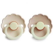 Frigg - Frigg Set van 2 Night latex fopspenen Daisy - Croissant & Cream | Glow in the dark maat 2
