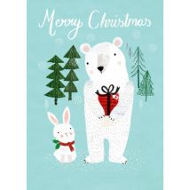 Petit Monkey - Postkaart - Merry x-mas ijsbeer en konijn