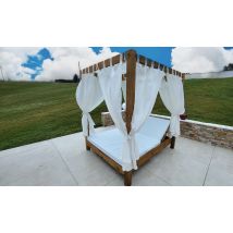 Lit balinais, baldaquin, d'extérieur en bois autoclave avec matelas et voilage