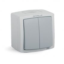 Onalp - Interrupteur Double Va Et Vient Etanche Extérieur Ip55 Encastré Ou Saillie - Gris