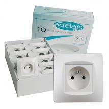 Adelais - Lot De 10 Prises hes 2p+t Monobloc À vis - Blanc