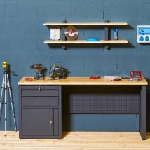 Feroce Storage - Établi D'atelier Avec Rangements Intégrés 180x82x54cm Feroce - Châssis métallique / Plateau en bois d'Hévéa lamellé collé - Noir mat