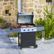 Roster - Barbecue Gaz 3 Brûleurs Avec Plancha Et Grille De Cuisson Combinées - Surface de cuisson en fonte émaillée mate pour plus de résistance