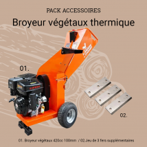 St Pierre du Champ - Pack Broyeur De Végétaux Thermique420cc 100mm + Démarrage Électrique + 3 Fers
