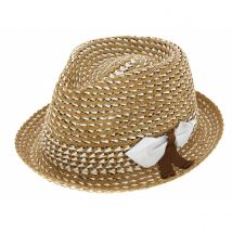 Chapeau PorkPie Claro Bicolore Beige/Blanc - Marone - L - 58/59 cm - Paille - Italie