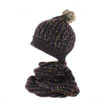 Bonnet pompon/snood marron pailleté TRACLET