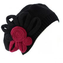 Béret Leïla Coton Fleur Noir/Bordeaux BeBeret - Taille unique - Coton - Europe