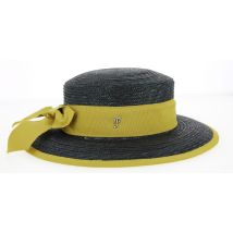 Chapeau Capeline Belleville Paille Noire/Jaune Moutarde Fléchet - M - 56/57 cm - Paille - Italie