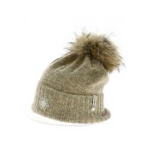 Bonnet Pompon Fourrure Betty Laine Beige - Kristo - Taille unique - mohair/laine/Acrylique/polyamide - Italie