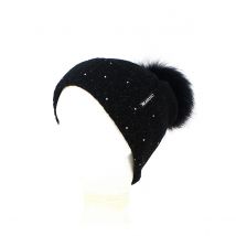 Bonnet Pompon Fourrure Bettina Laine Noir - Kristo - Taille unique - mohair/laine/Acrylique/polyamide - Italie