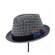 Chapeau Trilby Bertho Pied de Poule Coton Bleu marine - Marone - 57 cm - coton/viscose polyamide/élasthanne - Italie