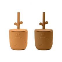 Peekaboo Trinkbecher mit Strohhalm Wally - 2-pack - Mustard