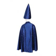 Great Pretenders - Glitter tovenaarscape & hoed - Blauw 4-6 jaar