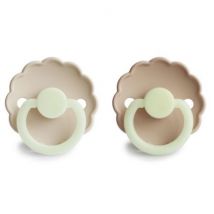 Frigg - Set van 2 FRIGG Daisy night siliconen tutjes - Croissant & Cream maat 1