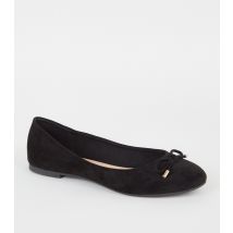 Women's Black Suedette Bow Front Ballet Pumps School Vegan New Look