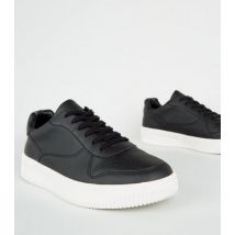 Men's Black Leather-Look Lace Up Trainers New Look