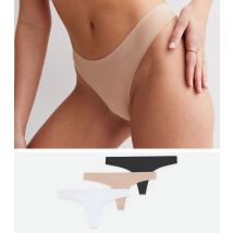 Women's 3 Pack White Black and Tan Seamless Thongs New Look