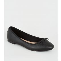 Women's Wide Fit Black Bow Front Ballet Pumps School Vegan New Look