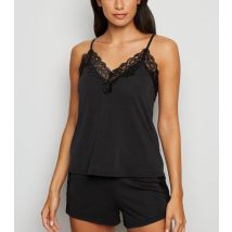 Women's Black Lace Trim Cami and Shorts Pyjama Set New Look