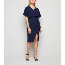 Missfiga Navy Batwing Belted Wrap Dress New Look