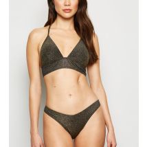 Women's Gold Glitter V Front Bikini Bottoms New Look