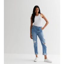 Urban Bliss Blue Ripped Straight Leg Jeans New Look