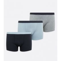 Men's 3 Pack Pale Blue Navy and Grey Boxers New Look