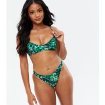 Women's Green Tropical Scoop Neck Crop Bikini Top New Look
