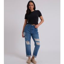 Women's Blue Ripped Mom Jeans Urban Bliss New Look