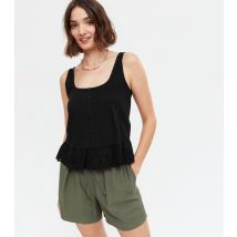 Women's Black Square Neck Broderie Vest New Look