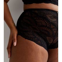 Curves Black Scallop Lace High Waist Briefs New Look