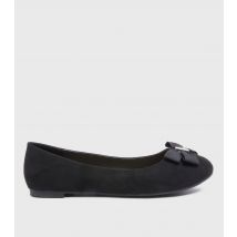 Women's Wide Fit Black Suedette Bow Ballet Pumps Vegan New Look