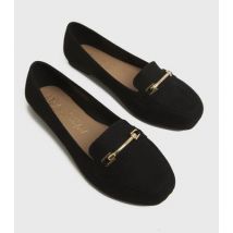 Extra Wide Fit Black Suedette Metal Bar Loafers New Look Vegan