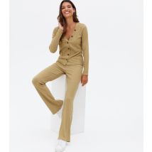 Women's Light Brown Ribbed Jersey Flared Trousers ONLY New Look