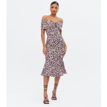 Women's Pink Leopard Print Scuba Midi Dress Little Mistress New Look