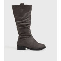 Extra Calf Fit Grey Suedette Slouch Calf Boots New Look Vegan