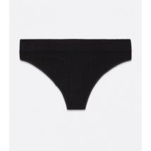 Black Ribbed Seamless Thong New Look