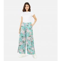 Women's Green Tropical Floral Wide Leg Trousers Yumi New Look