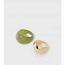 2 Pack Gold and Green Resin Dome Rings New Look